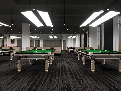 Modern Billiard Room Interior With Multiple Pool Tables And Lighting 3d model