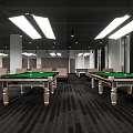 Modern Billiard Room Interior With Multiple Pool Tables And Lighting 3d model