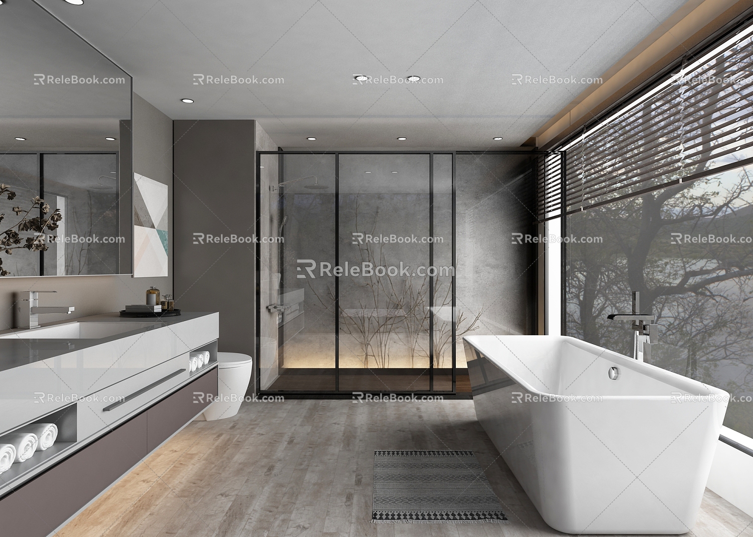 Bathroom Simple Bathroom Cabinet Bathtub 3d model