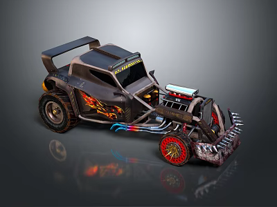Off Road Terrain Custom Racing Vehicle With Flame Decals And Large Tires 3d model