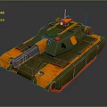 Modern Military Green Orange Armored Tank With Turret And Cannon Design