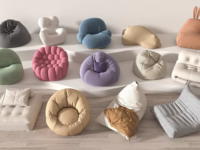 Comfortable Bean Bag Chairs With Various Colors And Soft Materials For Modern Living Spaces 3d model