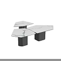 Modern Geometric Coffee Table Set With White Marble Top And Black Base 3d model