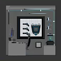 Hi Tech Control Room Interior Design With Multiple Displays Control Console And Illuminated Rings 3d model