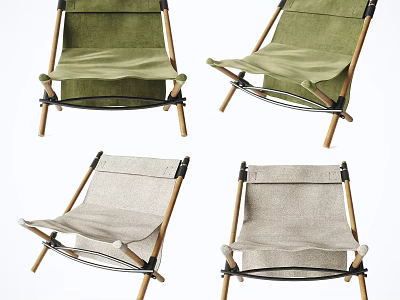 Outdoor Folding Leisure Chairs With Green Beige Canvas Fabric Wooden Frame Design 3d model