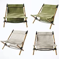 Outdoor Folding Leisure Chairs With Green Beige Canvas Fabric Wooden Frame Design