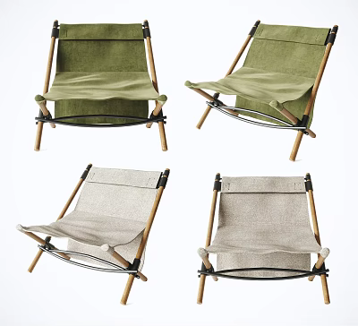 Outdoor Folding Leisure Chairs With Green Beige Canvas Fabric Wooden Frame Design 3d model
