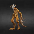 Mythical Horned Creature With Slender Body Brownish Yellow Skin Claws And Standing Posture