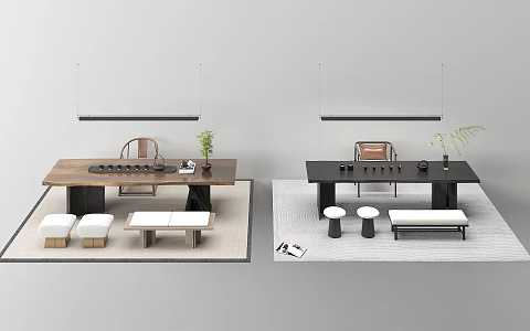 Chinese tea table and chair combination 3d model