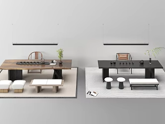 Chinese tea table and chair combination 3d model