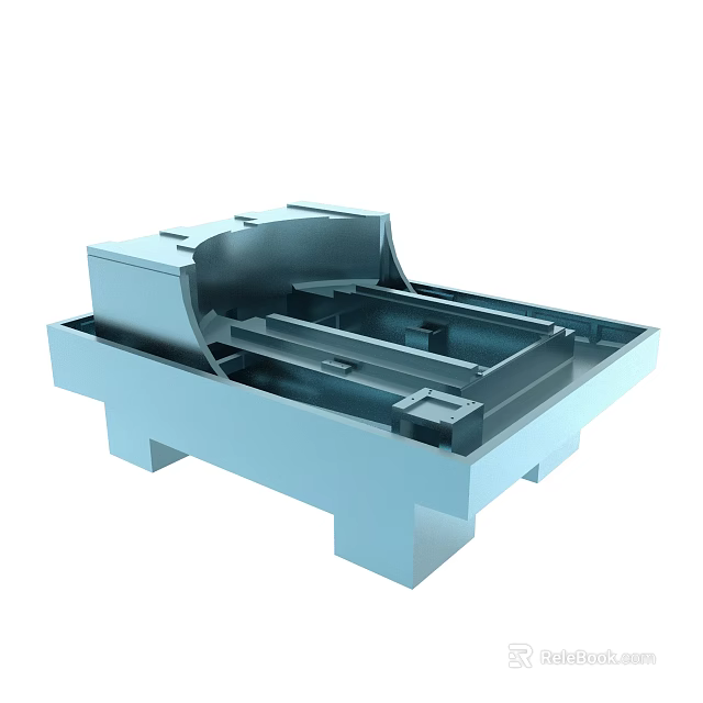 Blue Industrial Metal Base Frame With Platform Grooves And Support Legs 3d model 