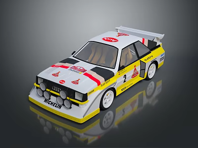 Audi Race Car Model With White Yellow Red Stripes And Sponsor Logos Number 2 3d model