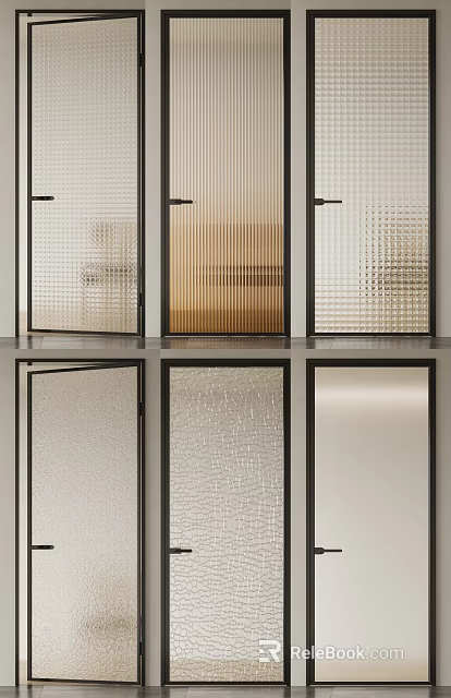 Various Textured Glass Doors With Black Frames For Modern Interior Design 3d model 