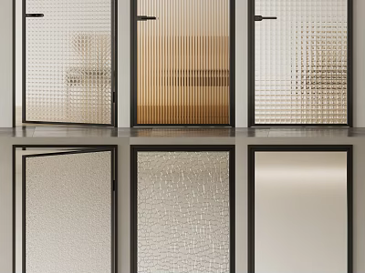 Various Textured Glass Doors With Black Frames For Modern Interior Design 3d model