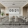 Modern Conference Room Interior With Large Screen Time Display Tables And Chairs 3d model