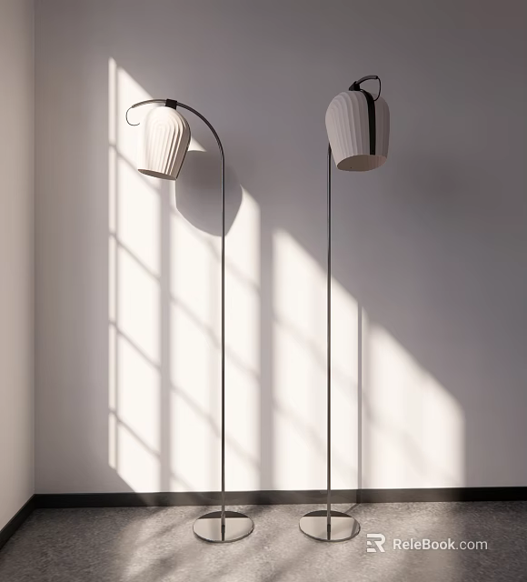 Modern Minimalist Floor Lamp With White Shade And Black Curved Stand In Sunlit Room 3d model 