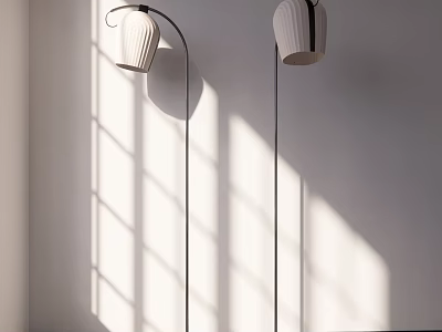 Modern Minimalist Floor Lamp With White Shade And Black Curved Stand In Sunlit Room 3d model