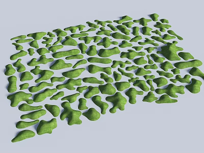 Natural Green Moss Covered Stone And Wood Pieces Scattered On Light Background 3d model