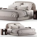 Modern Double Bed With Light Gray Bedding Multiple Pillows And Bedside Tables 3d model