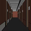 Modern Elevator Corridor With Red Panels Warm Lighting And Door Numbers
