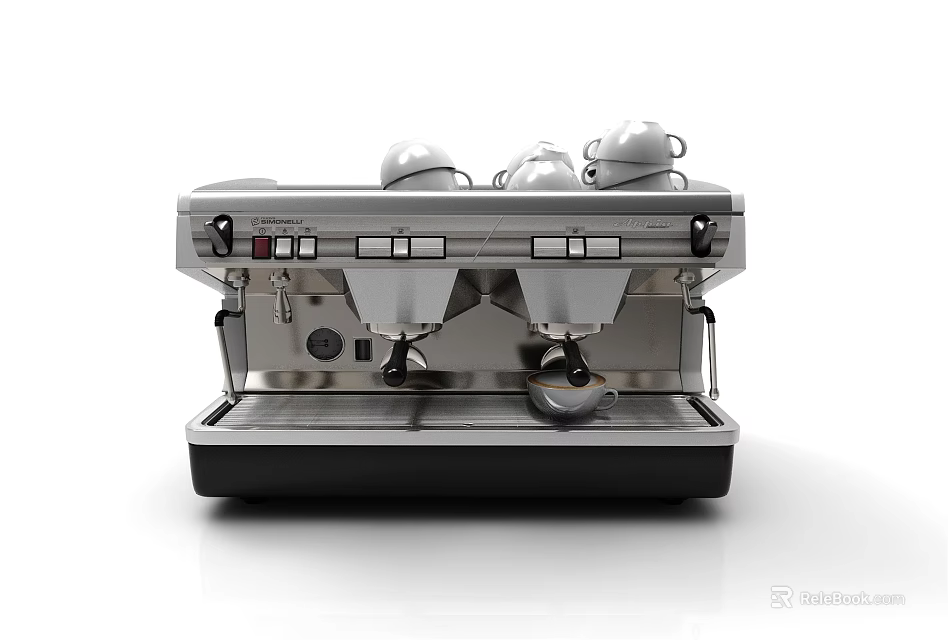 Stainless Steel Espresso Machine As Modern Kitchen Appliance With Multiple Spouts And Cup Holders 3d model 