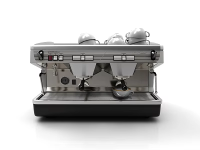 Stainless Steel Espresso Machine As Modern Kitchen Appliance With Multiple Spouts And Cup Holders 3d model