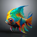 Vibrant Colorful Tropical Fish with Blue Green Orange Fins Tail and Large Eyes