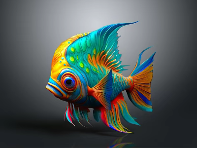 Vibrant Colorful Tropical Fish with Blue Green Orange Fins Tail and Large Eyes 3d model Vibrant Colorful Tropical Fish with Blue Green Orange Fins Tail and Large Eyes 3d model
