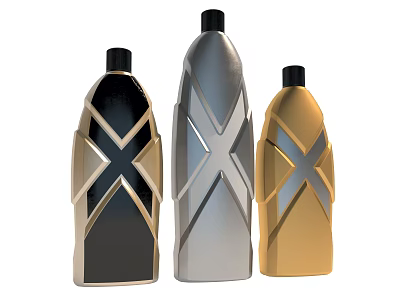 Ceramic Vessels In Black Silver Gold With X Shaped Patterns For Home Decor 3d model