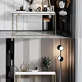Modern Console Table Design With Marble Surface Metal Frame And Decorative Lamp 3d model