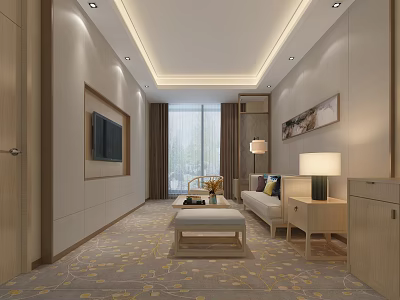 Modern Living Room Interior With TV Sofa Coffee Table And Floor to Ceiling Windows 3d model
