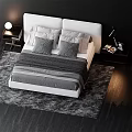 Modern Double Bed With Light Gray Bedding Pillows Blanket And Nightstand Table Lamp 3d model