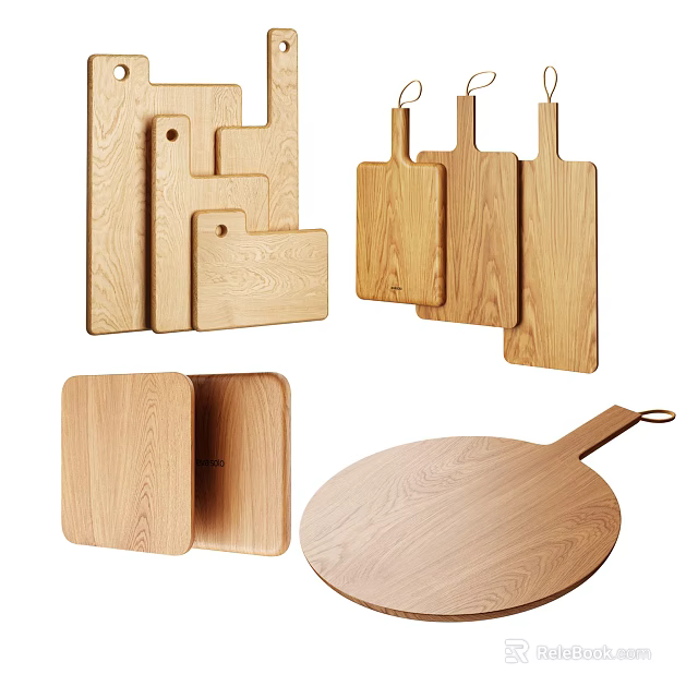 Wooden Kitchen Cutting Boards With Square Rectangular And Round Shapes For Cooking 3d model 