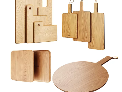Wooden Kitchen Cutting Boards With Square Rectangular And Round Shapes For Cooking 3d model