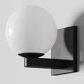 Modern Minimalist Wall Lamp With White Spherical Lampshade And Brass Metal Bracket Mounted On Wall