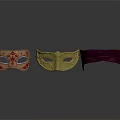 Three Decorative Masks For Daily Life Accessories With Golden Patterned And Dark Designs