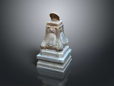 Architectural Stone Column Capital With Carved Details And Multi Tiered Base 3d model