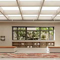 Modern Service Hall Interior With Skylight Ceiling And Decorative Counters