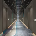 Elegant Hotel Corridor Interior With Starry Ceiling Wave Pattern Carpet And Door Numbers 3d model