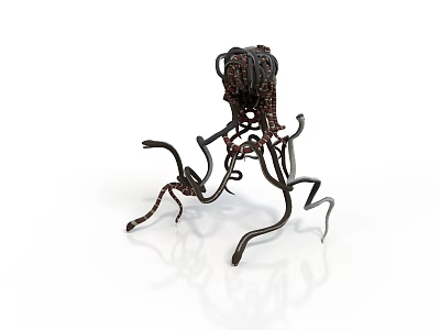 Rusty Metal Sculpture With Twisted Legs Intricate Design And Abstract Structure 3d model