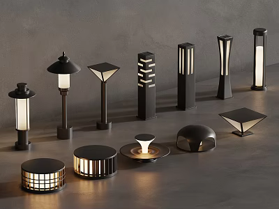 Modern Outdoor Lighting Fixtures With Various Stylish Designs And Illuminated Features 3d model