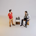 Two People Interaction Standing And Sitting By Small Table 3d model