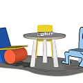 Creative Colorful Table And Chair Set With Yellow Blue Chairs And Round Table