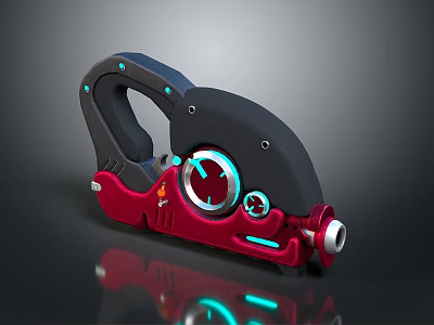 Futuristic Sci Fi Weapon Design With Red Black Body Blue Glowing Circles And Handle 3d model