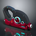 Futuristic Sci Fi Weapon Design With Red Black Body Blue Glowing Circles And Handle