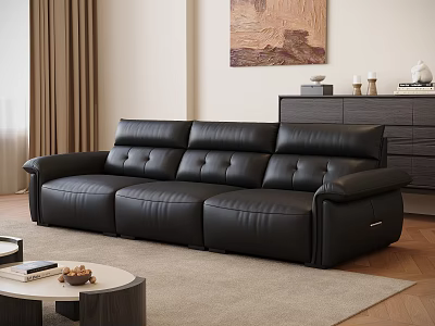Modern Living Room Interior Design With Black Leather Sofa Coffee Table And Wall Painting 3d model