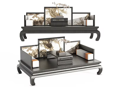 Traditional Chinese Luohan Bed With Wooden Frame Carved Details And Matching Screens 3d model