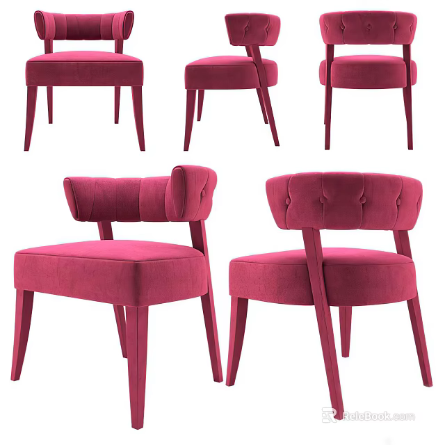 Pink Velvet Accent Chair with Button Tufted Design and Armrest in Multiple Angles 3d model 