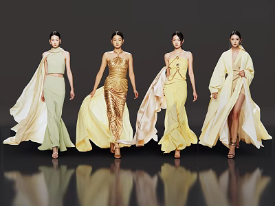 2D modern character catwalk fashion model evening dress model fashion clothing show modern beauty 3d model