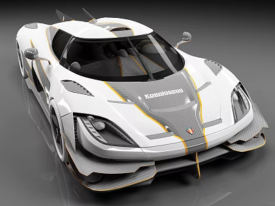 Modern White Koenigsegg Supercar Featuring Gold Stripes Carbon Fiber And Aerodynamic Design 3d model